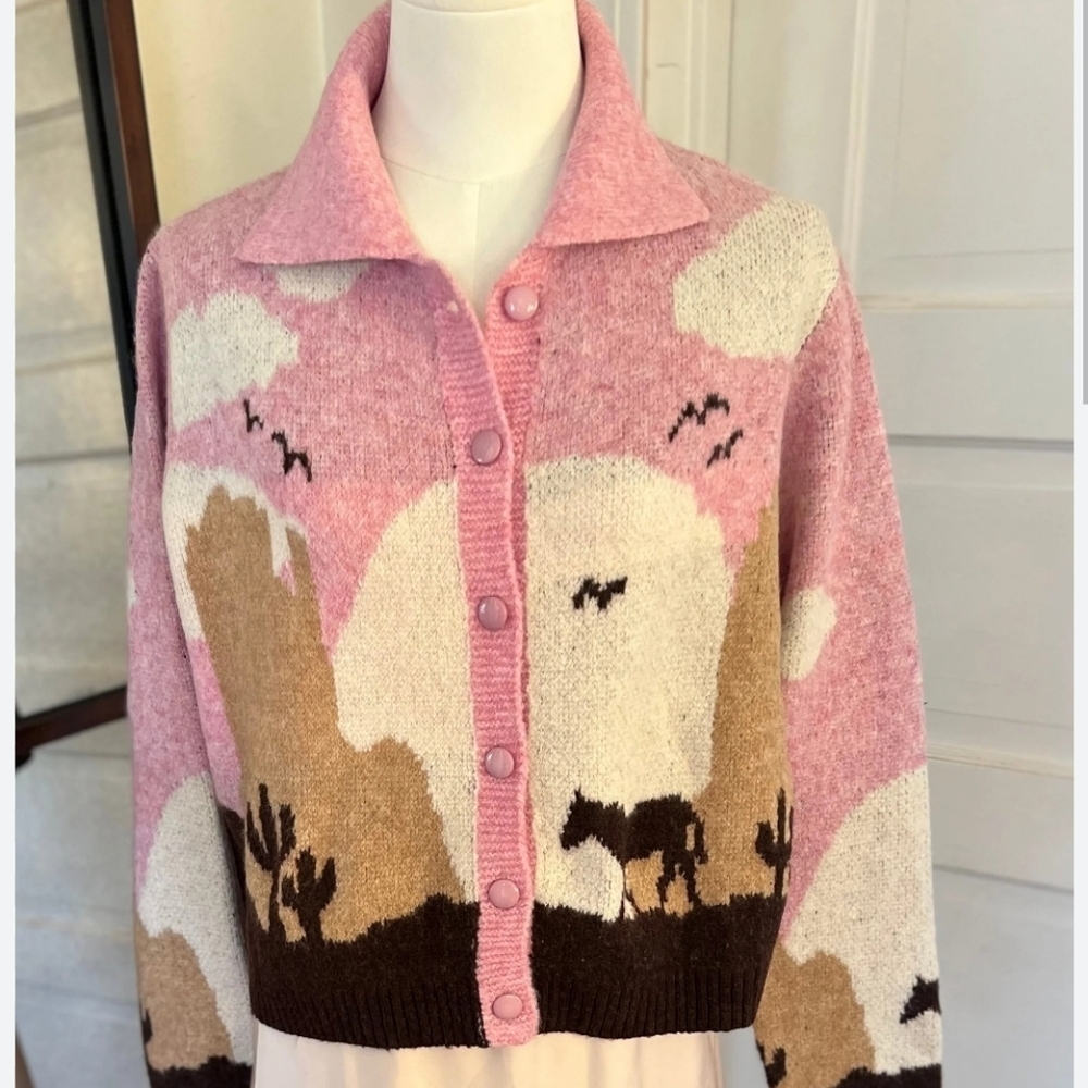NWT Viral Desert Sunset Cardigan Pink - Picture 4 of 8